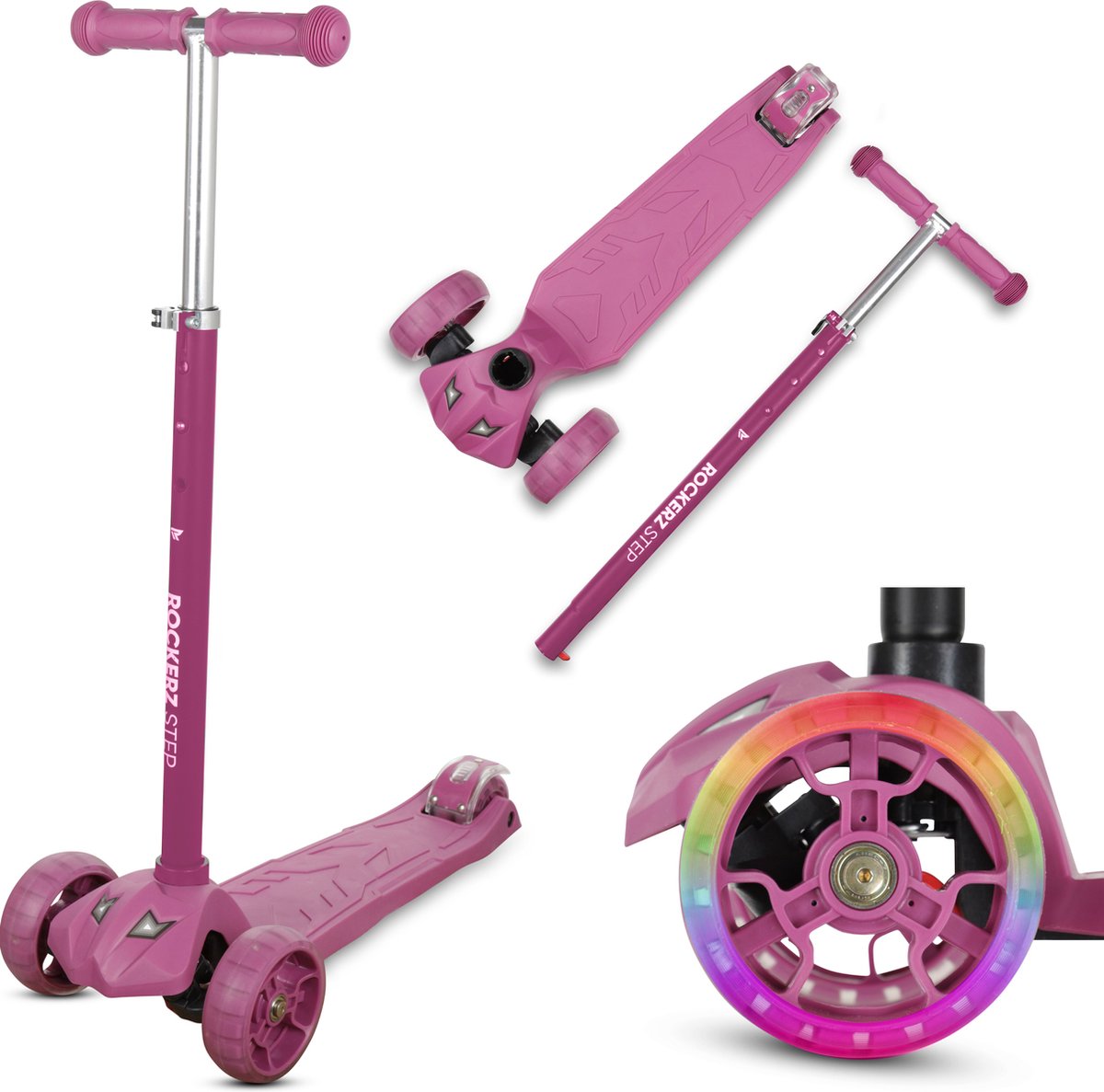 Rockerz Kinderstep met lichtgevende wielen - Step In 4 hoogtes verstelbaar - Veilig en stabiel steppen - Uniek design - 3-8 jaar - Mauve Step kopen online