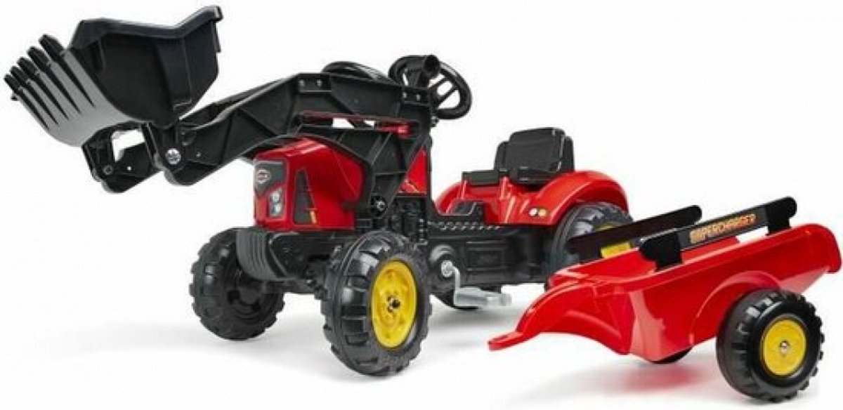 Rode Supercharger traptractor met te openen motorkap en aanhanger Traptractor kopen online