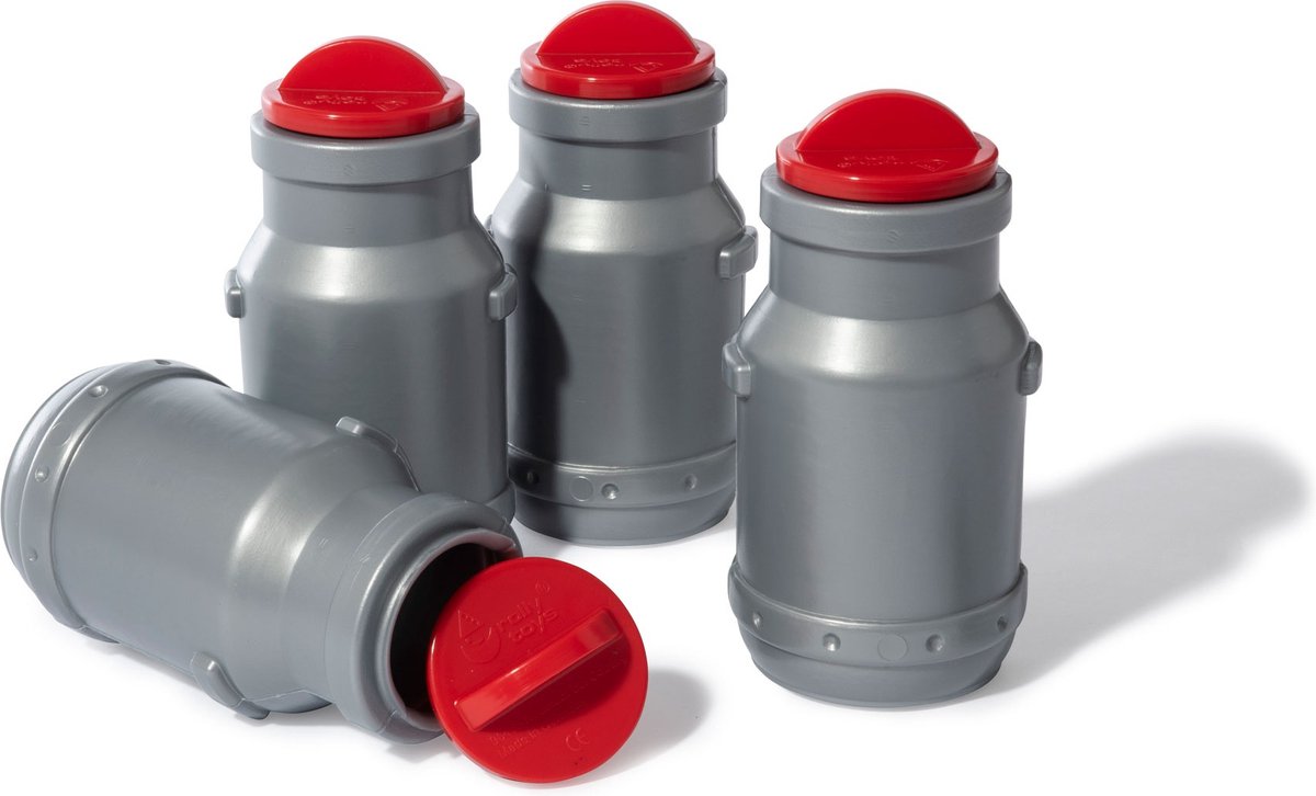 rolly toys aanhanger rollymilk melkkannen 4 delig grijs rood