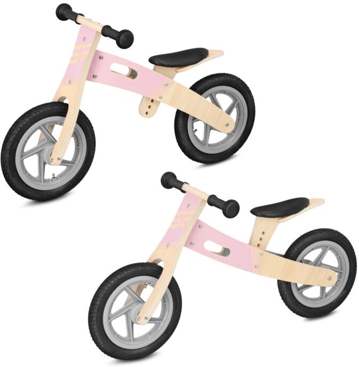 Roze houten loopfiets / balansfiets - verschillende zithoogtes - lichtgewicht. opblaasbare wielen Loopfiets kopen online