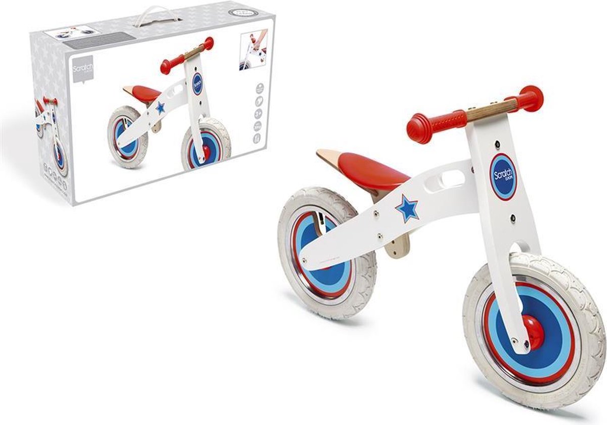 Scratch - Balance Bike L - Wit met ster - Houten loopfiets Loopfiets kopen online