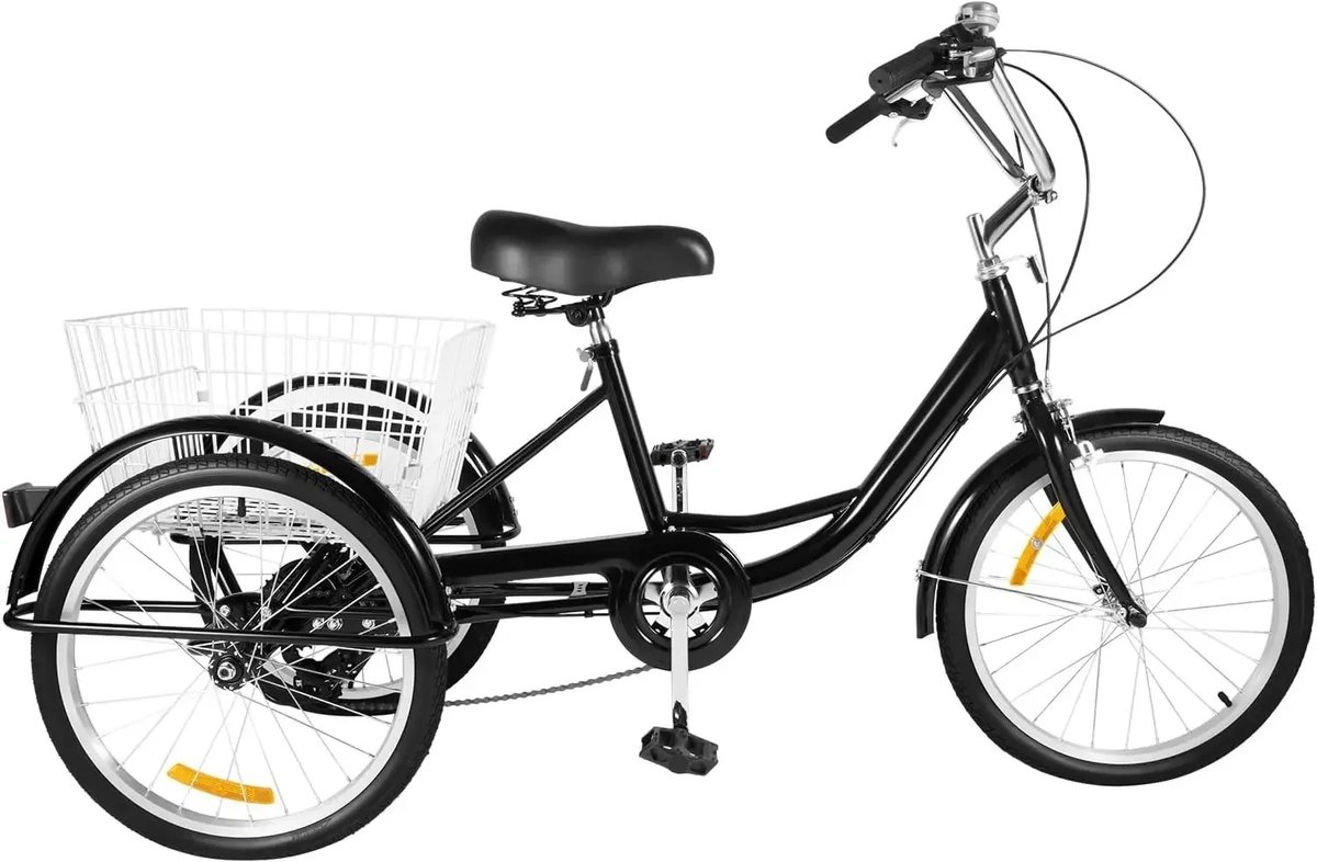 seastone 20 inch driewieler fiets 8 speed driewieler voor volwassen 3 wielen fiets met winkelmandje zwart