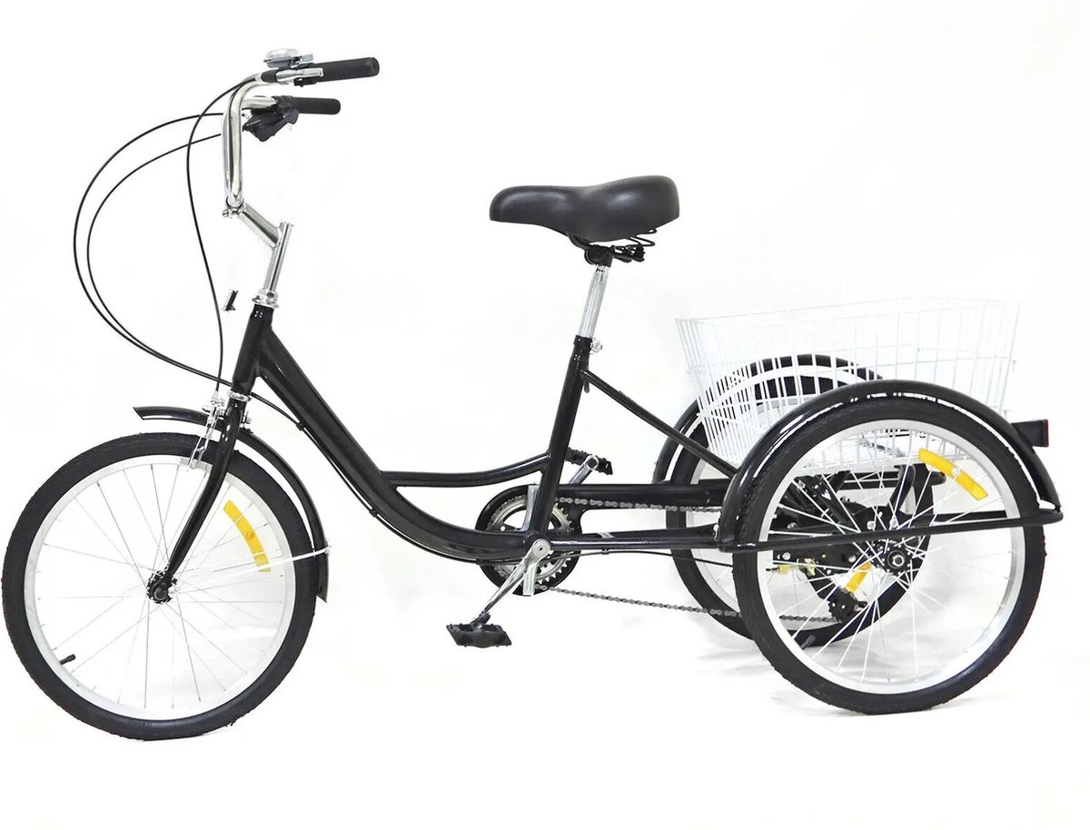 seastone 20 inch driewieler fiets 8 speed driewieler voor volwassen senioren 3 wielen fiets met winkelmandje zwart