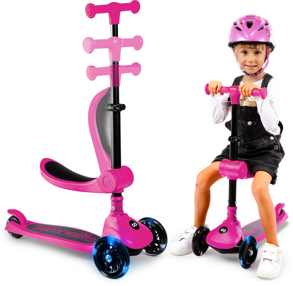 SereneLife Kinderstep – 3-Wiel Step – Opvouwbare Kinderstep met Verstelbare Hoogte – LED Verlichting – Verstelbaar Stuur – Antislip Voetplaat – Step voor Jongens en Meisjes Step kopen online
