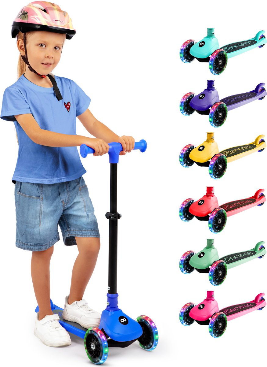serenelife kinderstep 3 wiel step opvouwbare step met verstelbare hoogte led verlichting verstelbaar stuur antislip voetplaat step voor jongens en meisjes