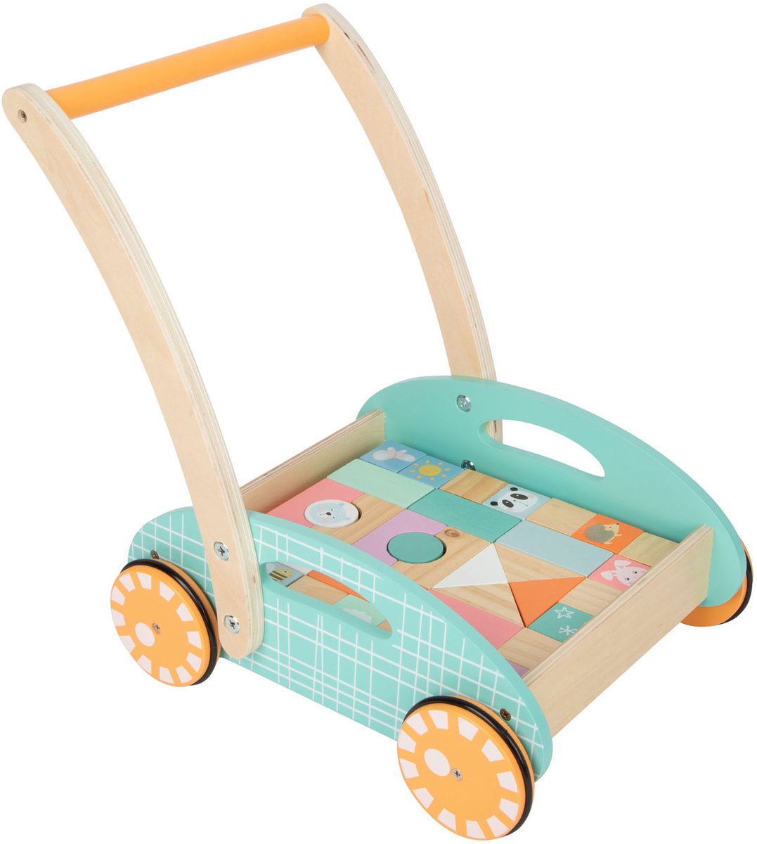 Small Foot - Houten Baby Walker Loopwagen met Blokken Pastel, 35dlg. Loopauto kopen online