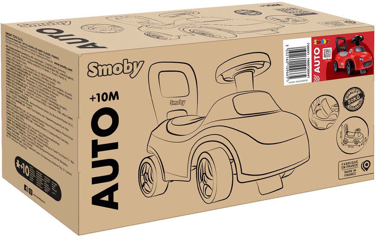 Smoby - 2 in 1 kinderdrager - Auto Red - Doos onder het zadel + claxon - Vanaf 10 maanden - Made in France Loopauto kopen online