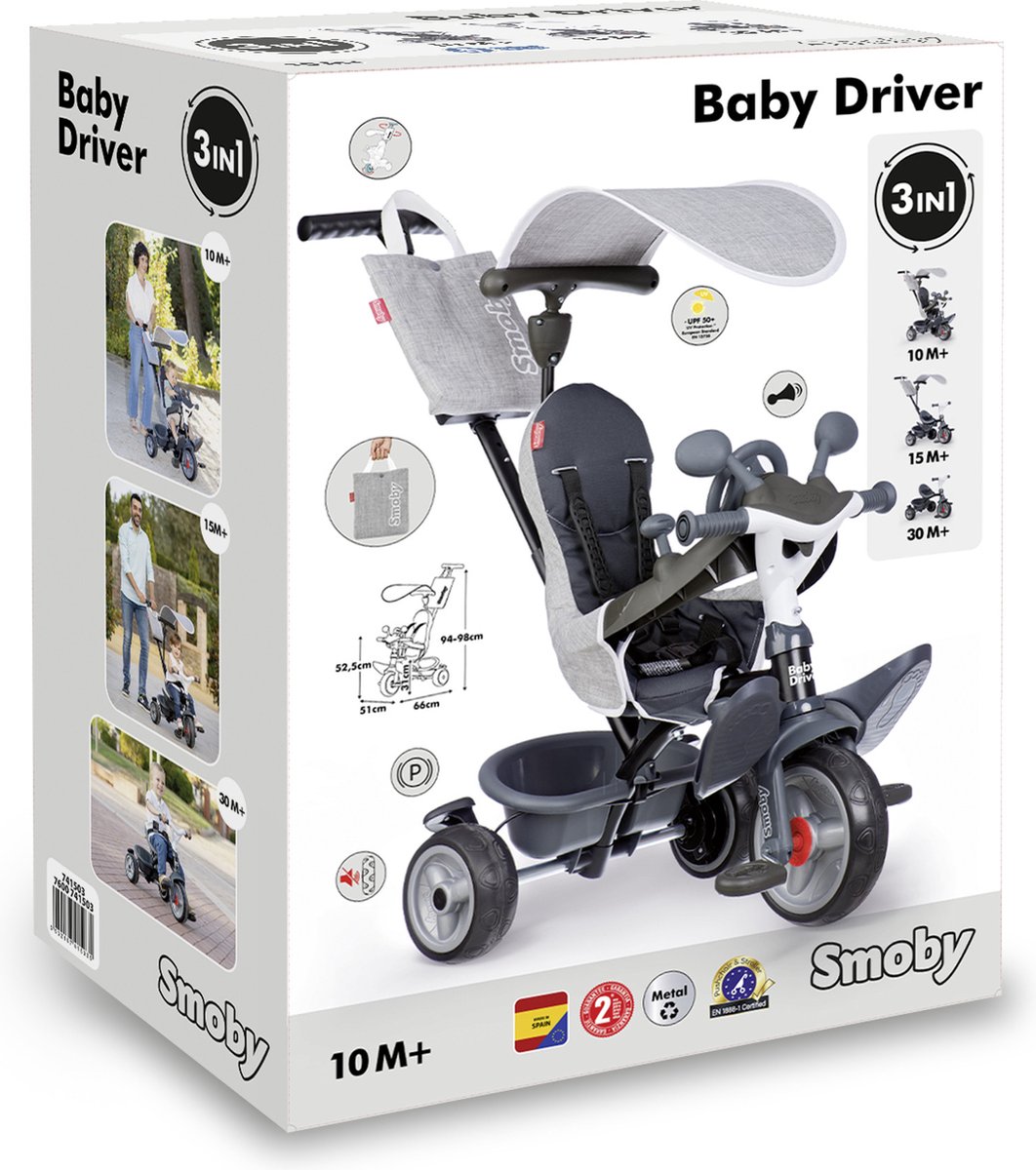 Smoby - Baby Driver - Driewieler - 3 in 1 evoluerende driewieler - Vanaf 10m. Driewieler kopen online