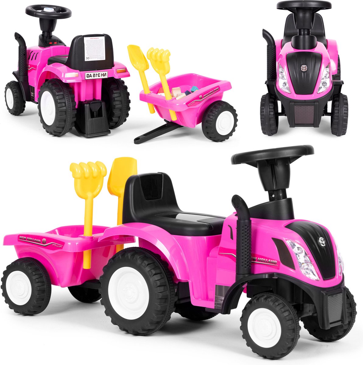 Speelgoed tractor - met aanhangwagen - interactief stuur - roze Loopauto kopen online