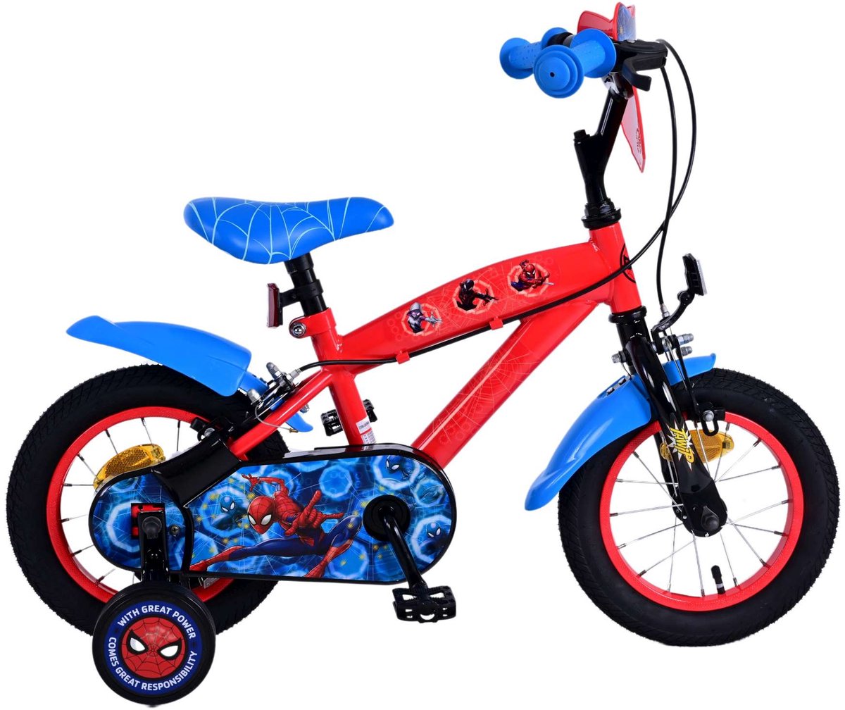 spider man kinderfiets jongens 12 inch blauw rood twee handremmen