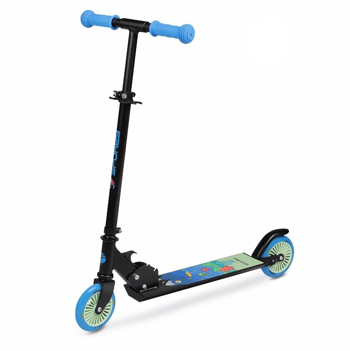 Spokey DUKE Kinderstep - Zwart / Blauw / Groen - 125 mm wielen - ABEC-5 lagers - antislip deck - opvouwbaar - voetrem - maximaal gebruikersgewicht 50 kg - gewicht 2,1 kg Step kopen online