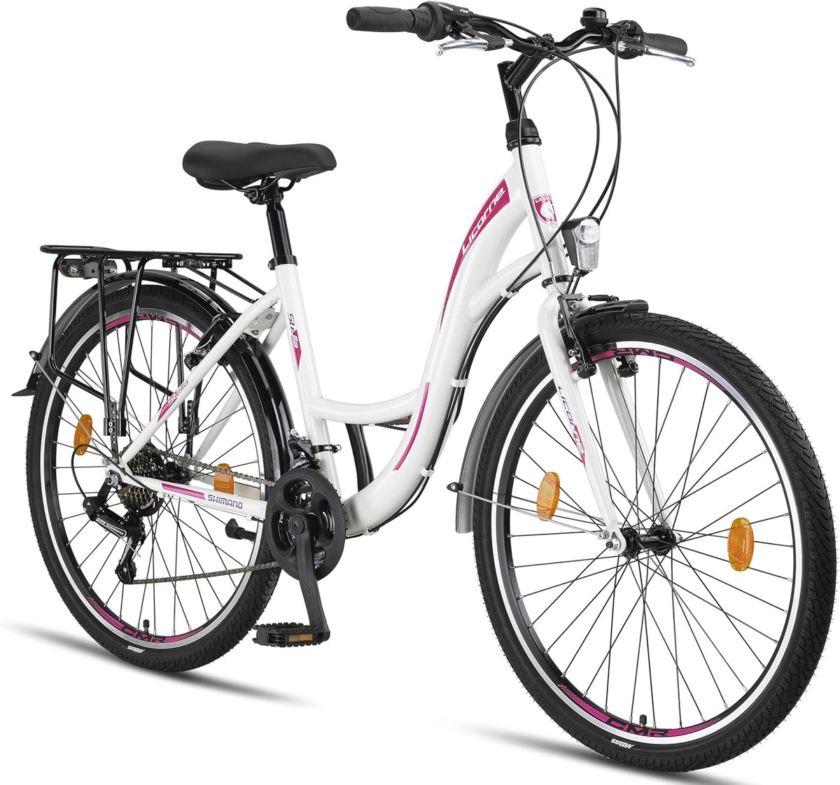 stadsfiets 26 inch voor meisjes jongens en volwassenen shimano 21 versnellingen wit