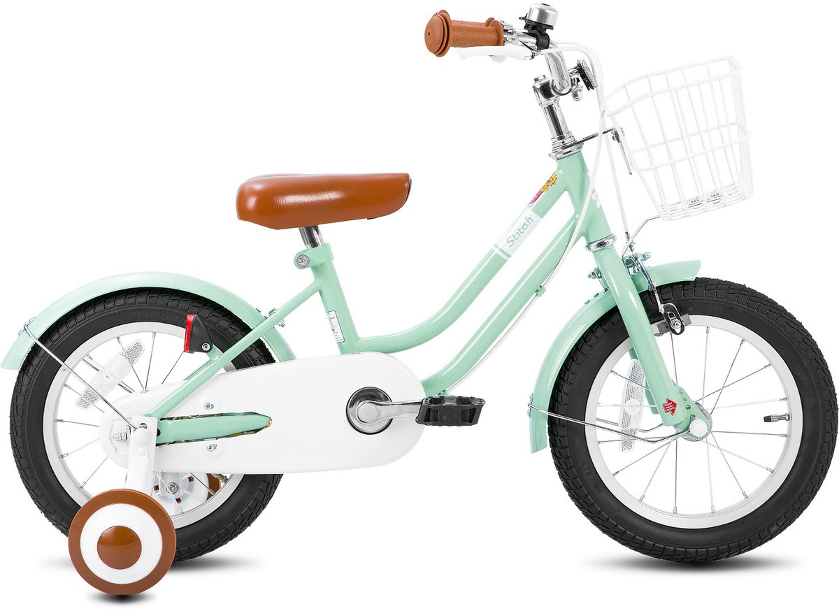 Stitch Bubble Kinderfiets voor Jongens en Meisjes - 12 Inch - Mand - Zijwieltjes - Bel - Handrem - Groen Kinderfiets kopen online