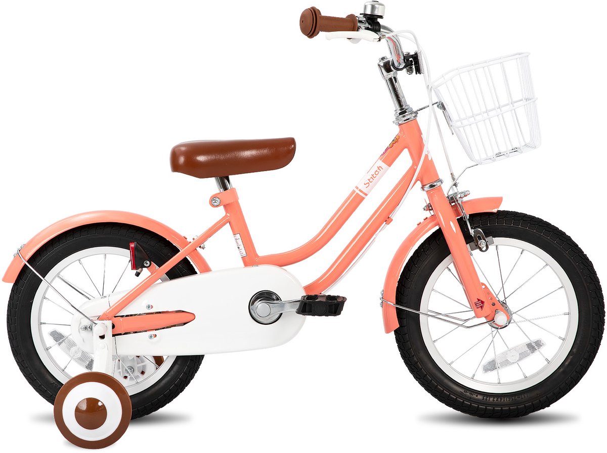 Stitch Bubble Kinderfiets voor Jongens en Meisjes - 12 Inch - Mand - Zijwieltjes - Bel - Handrem - Roze Kinderfiets kopen online