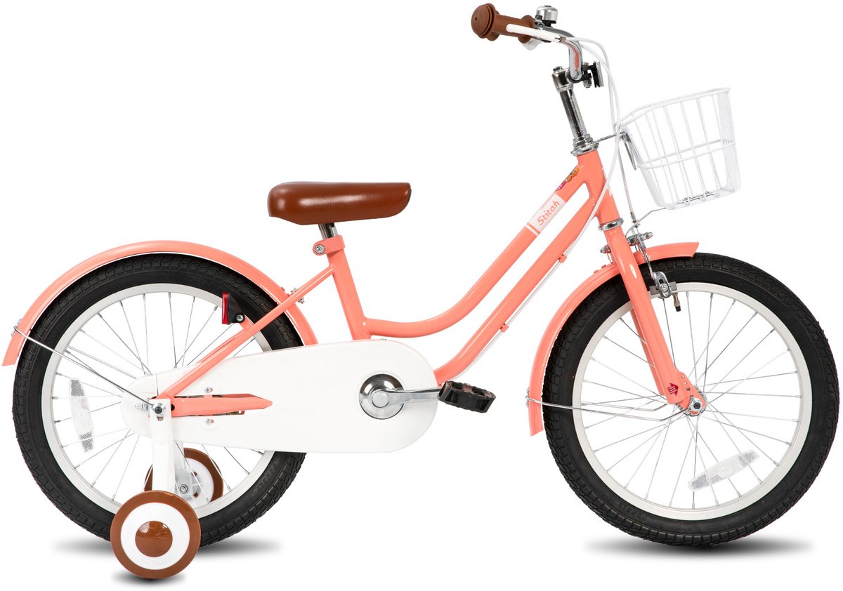 Stitch Bubble Kinderfiets voor Jongens en Meisjes - 18 Inch - Mand - Zijwieltjes - Bel - Handrem - Roze Kinderfiets kopen online