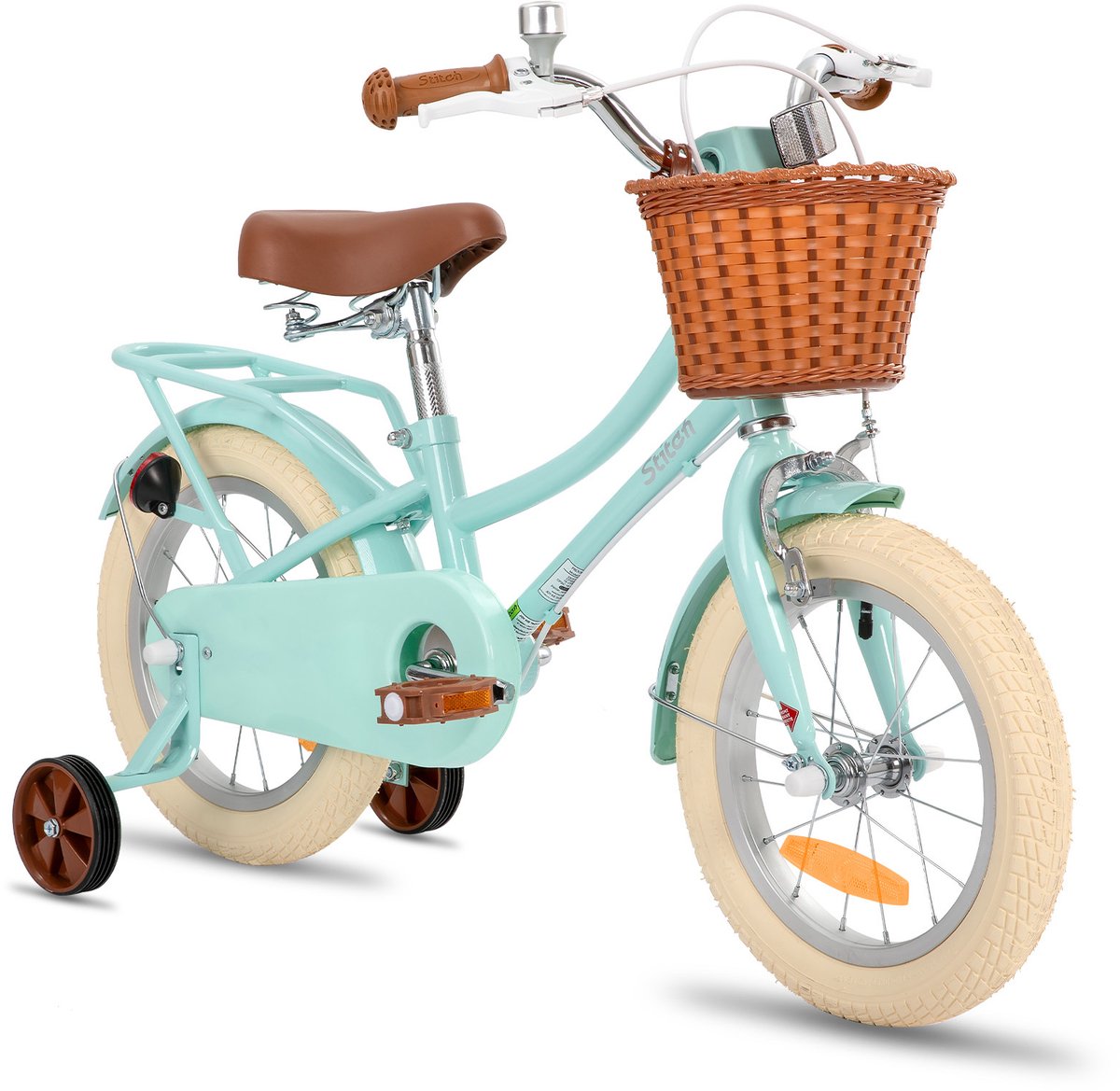 Stitch Manchi Meisjesfiets - 12 Inch - Zijwieltjes - Bell - Handrem - Voor V-Brake en Achter Trommelrem - Groen Kinderfiets kopen online