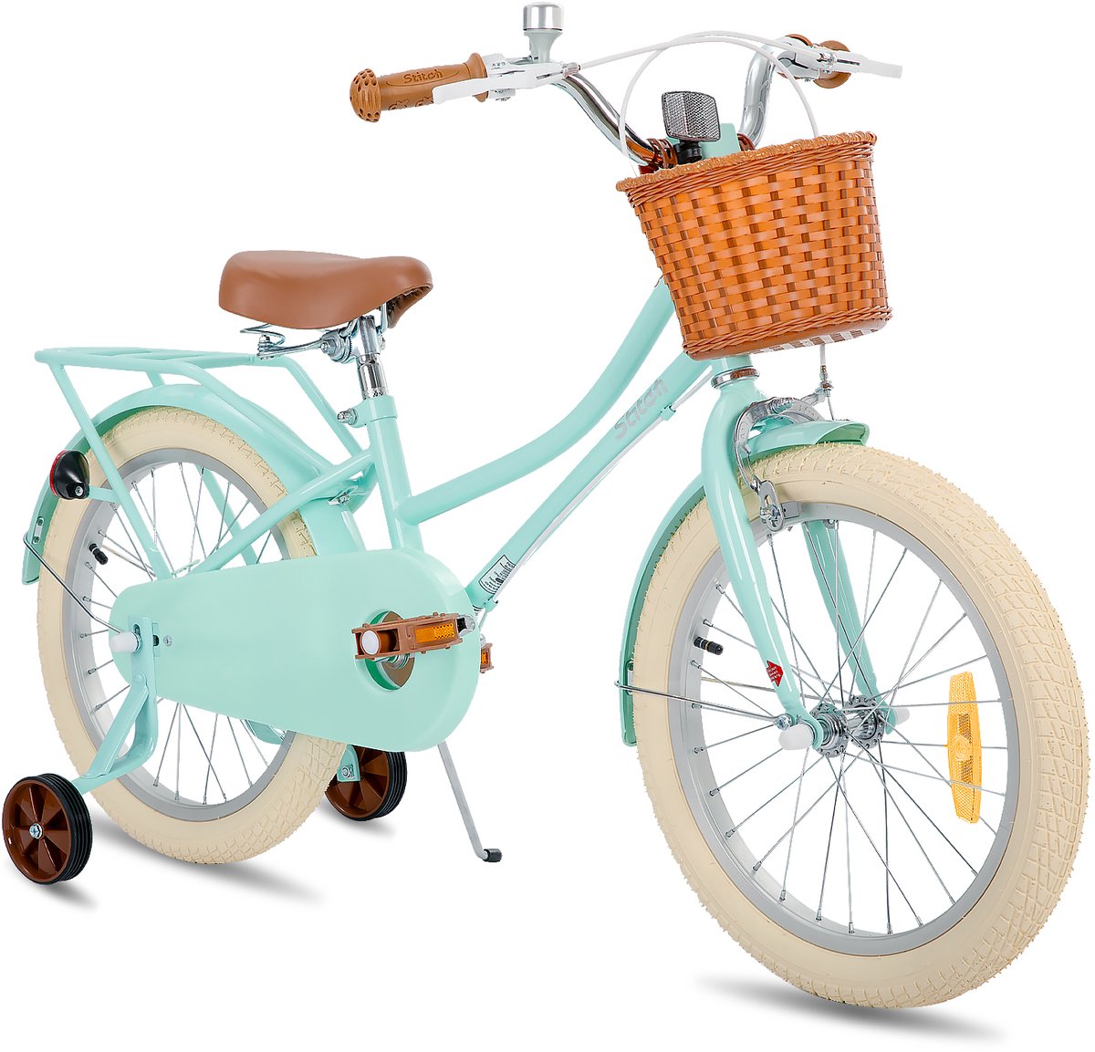 Stitch Manchi Meisjesfiets - 18 Inch - Zijwieltjes - Bell - Handrem - Voor V-Brake en Achter Trommelrem - Groen Kinderfiets kopen online