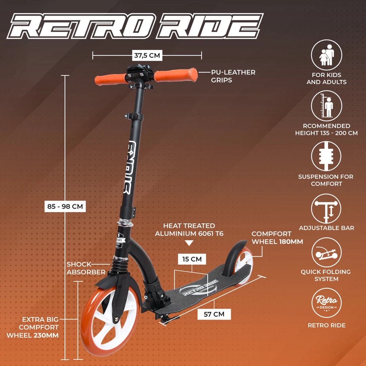 story opvouwbare transportstep retro ride vintage black