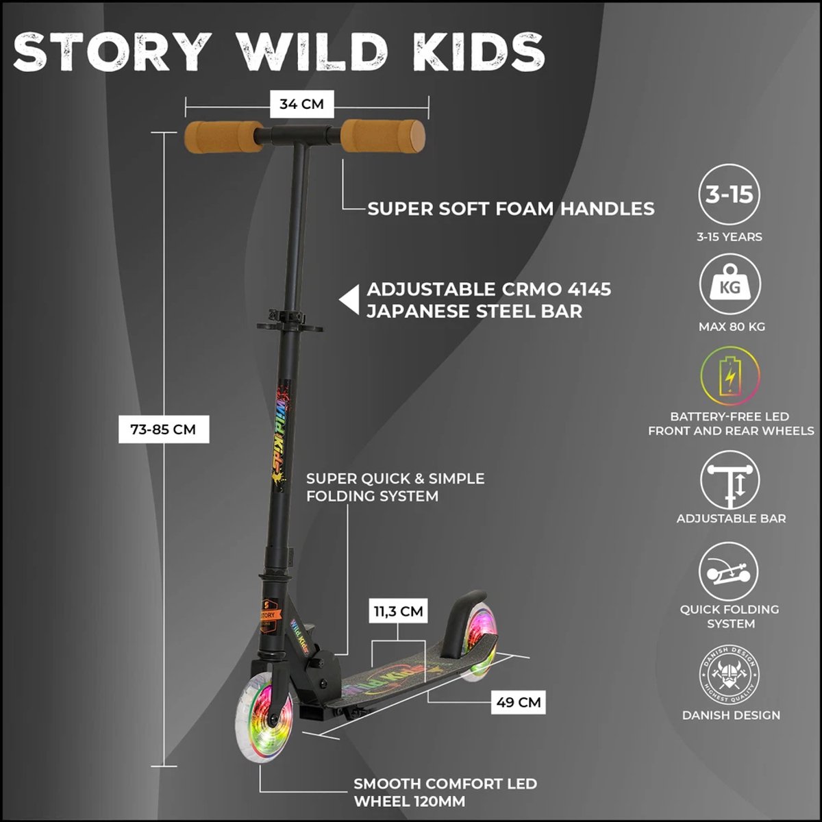 story wild kids opvouwbare autoped black led