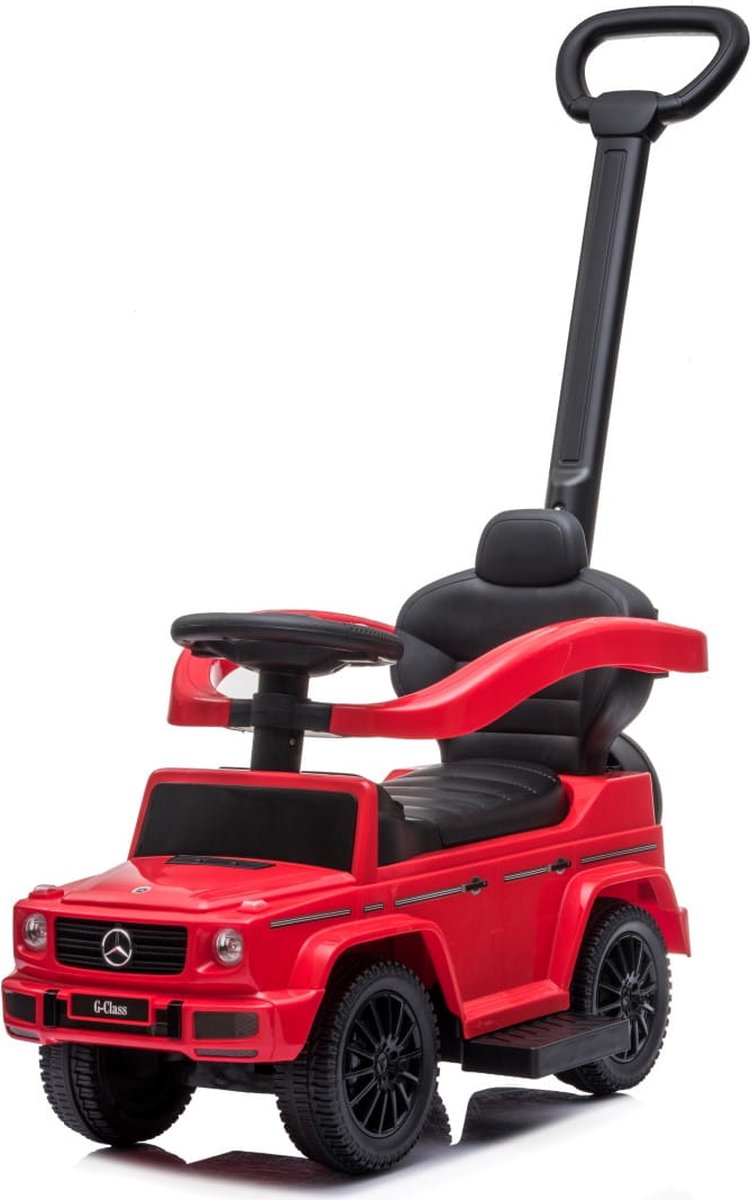 sun baby Duwauto voor kinderen, loopauto Mercedes Benz G met vergunning vanaf 12 maanden met stuur met geluid, kunststof stoel en wielen, duwstang, opbergvak onder stoel, nepreservewiel (Rood) Loopauto kopen online