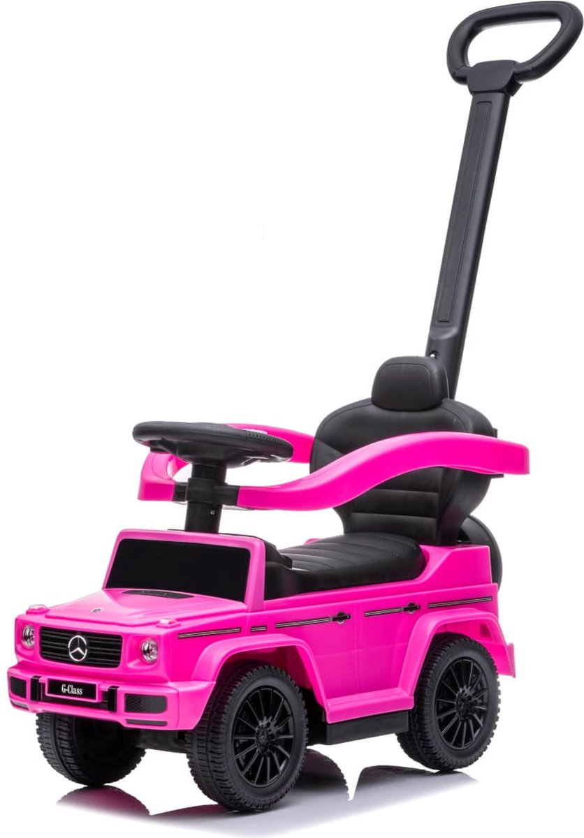 sun baby Duwauto voor kinderen, loopauto Mercedes Benz G met vergunning vanaf 12 maanden met stuur met geluid, kunststof stoel en wielen, duwstang, opbergvak onder stoel, nepreservewiel (Roze) Loopauto kopen online