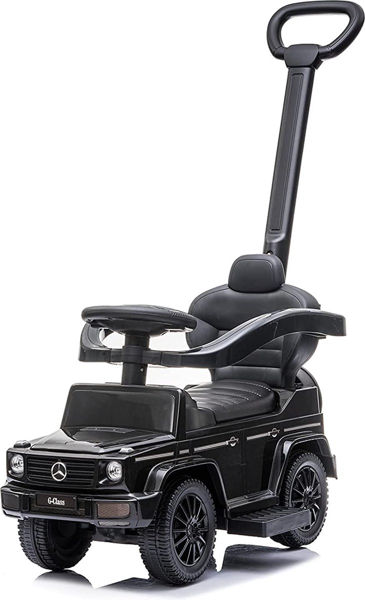 sun baby Duwauto voor kinderen, loopauto Mercedes Benz G met vergunning vanaf 12 maanden met stuur met geluid, kunststof stoel en wielen, duwstang, opbergvak onder stoel, nepreservewiel (Zwart) Loopauto kopen online