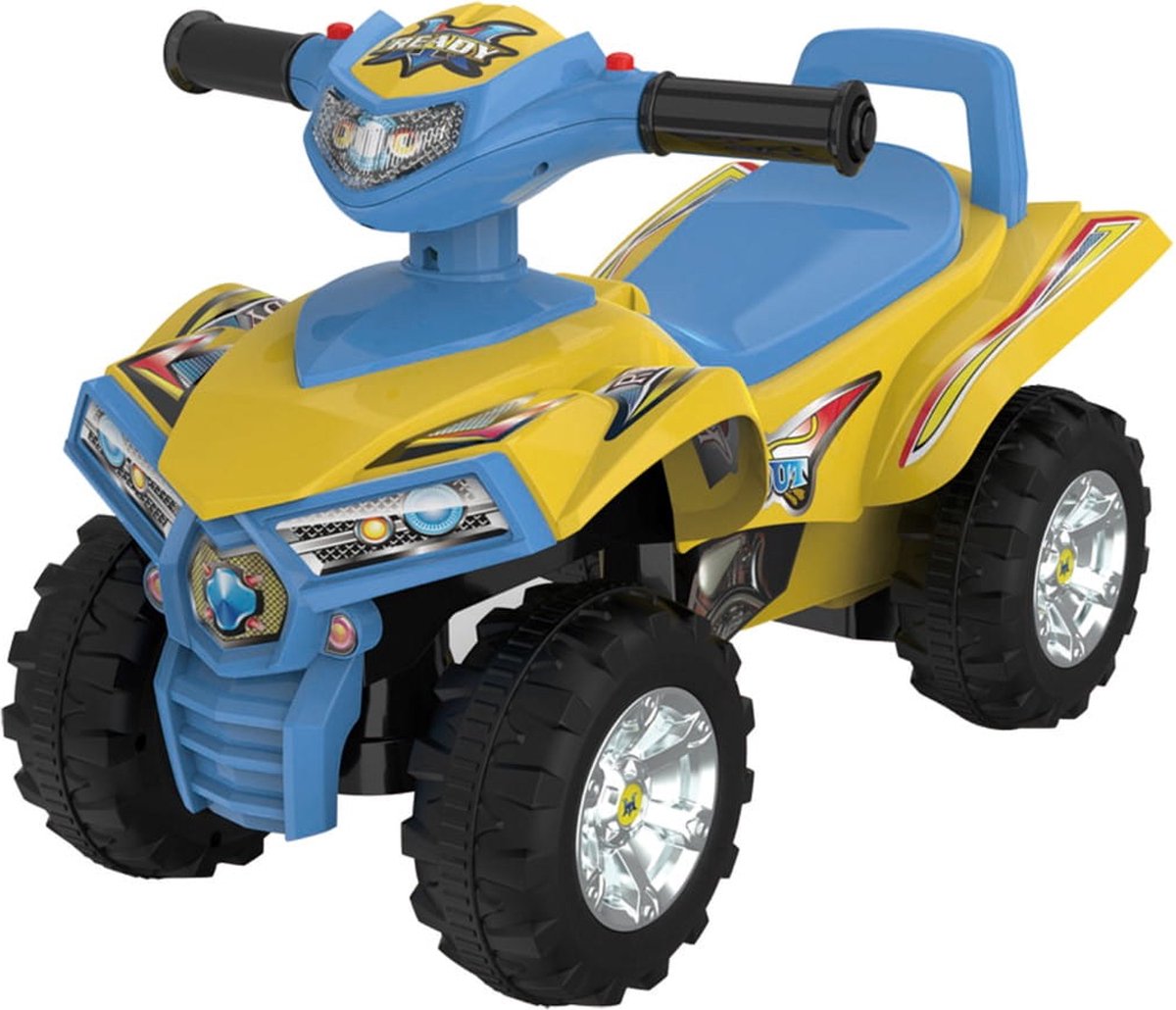 sun baby Kinderauto loopauto vanaf 1 jaar, baby quad, voertuig auto, Zwenkbare voorwielen, Claxon en motorgeluid in de stuurhendels, Opbergvak onder de zitting (Geel) Loopauto kopen online