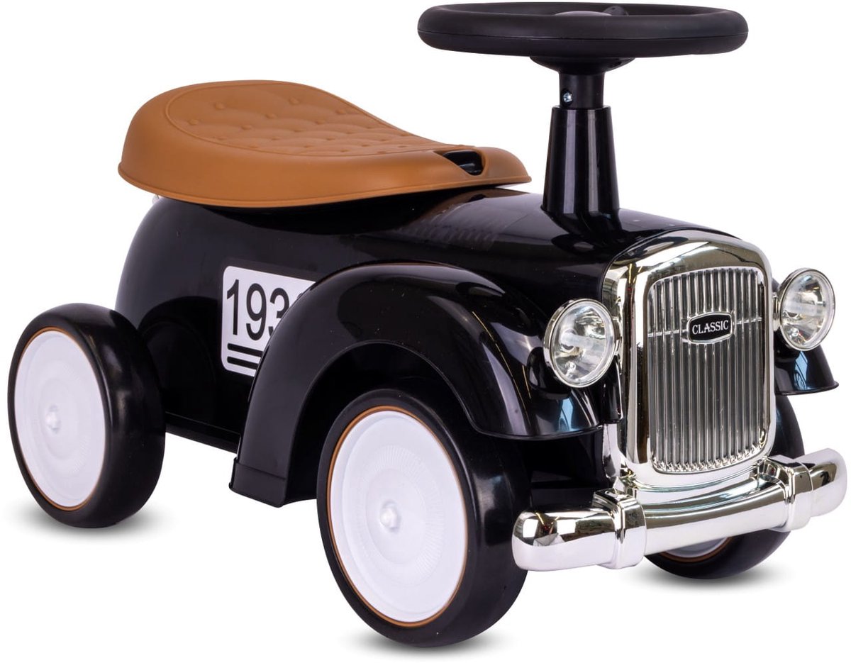 sun baby Loopauto voor kinderen vanaf 1 jaar Retro Classic, kinderauto, loophulp met claxon, pieptoon, opbergvak onder zitting (Zwart) Loopauto kopen online