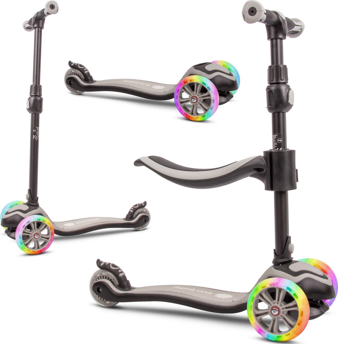 Sun Baby Scooter voor kinderen met Lichtgevende Wielen van 3 jaar, Kinderstep, Driewieler, Verstelbare Hoogtes, Children's Scooter (Grijs) Step kopen online
