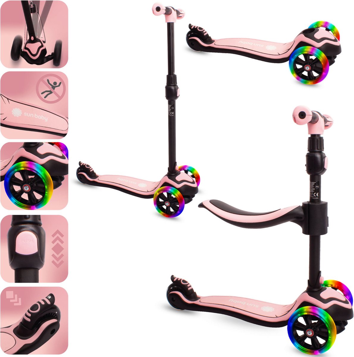 sun baby scooter voor kinderen met lichtgevende wielen van 3 jaar kinderstep driewieler verstelbare hoogtes children s scooter roze