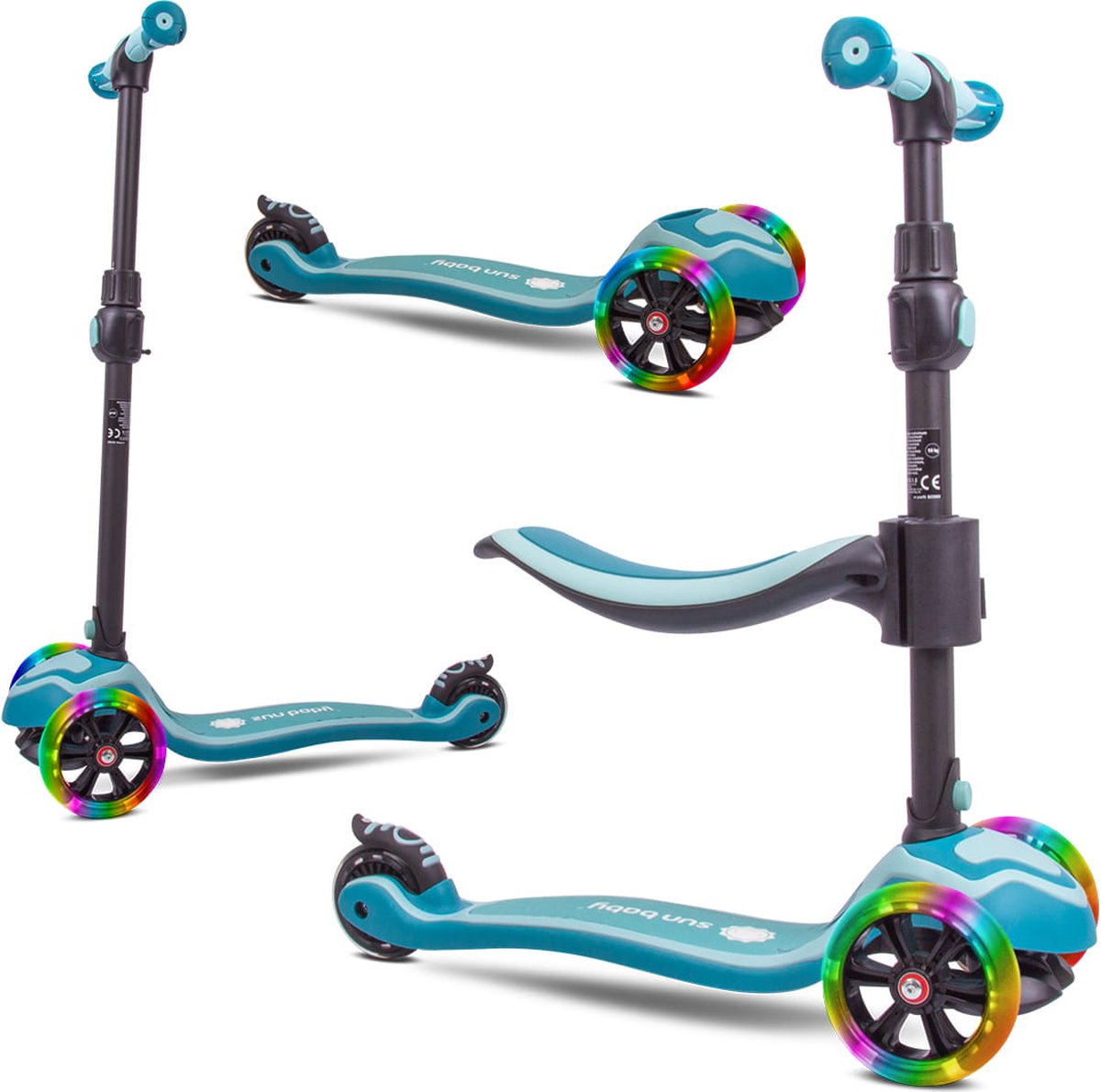 sun baby scooter voor kinderen met lichtgevende wielen van 3 jaar kinderstep driewieler verstelbare hoogtes children s scooter turkoois