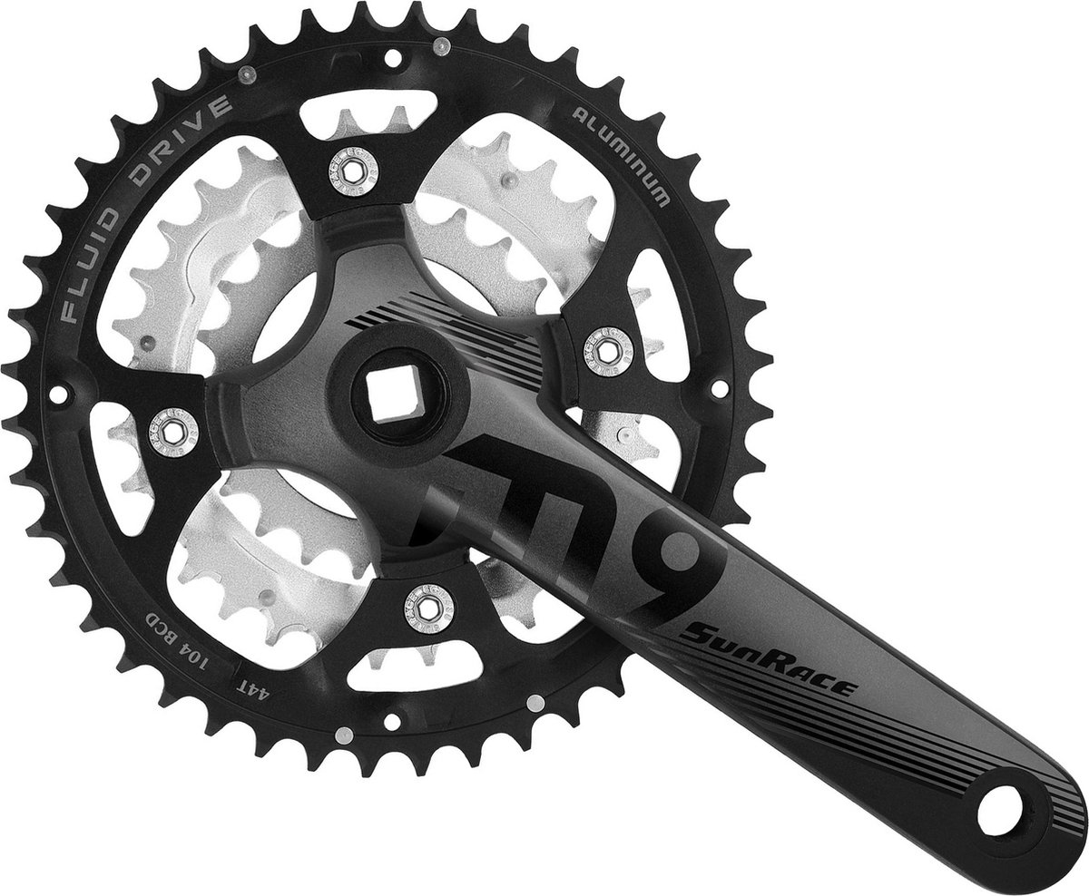 sunrace crankstel fcm914 22 32 44t 175 mm zwart zilver