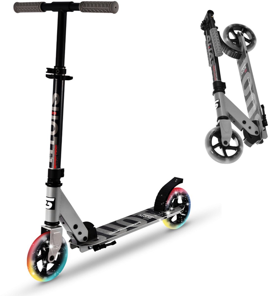 Suotu Kinderstep - 145mm Lichtgevende Wielen - Step 3-9 Jaar - Jongens/Meisjes - tot 50 kg - Aluminium - Grijs/Zwart Step kopen online