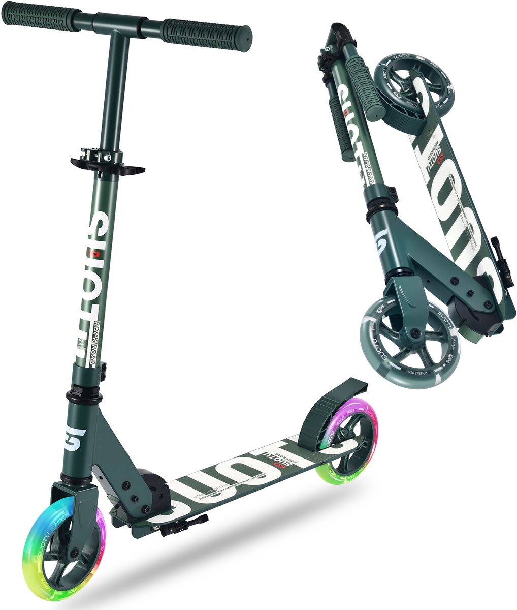 Suotu Kinderstep - 145mm Lichtgevende Wielen - Step - Speelgoed Jongens/Meisjes - Max stuurhoogte: 85 cm - Aluminium - Groen/Wit Step kopen online