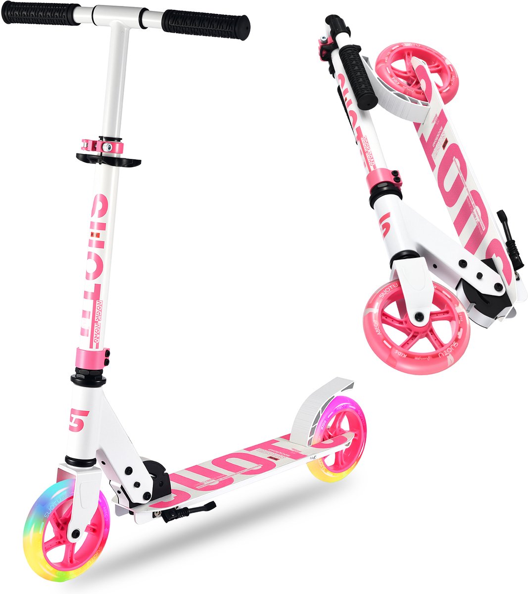 Suotu Kinderstep - 145mm Lichtgevende Wielen - Step - Speelgoed Jongens/Meisjes - Max stuurhoogte: 85 cm - Aluminium - Roze/Wit Step kopen online