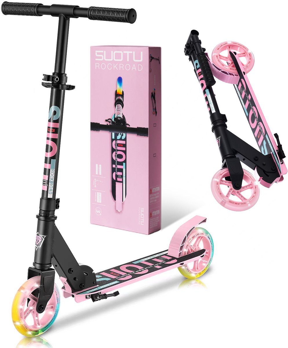 Suotu Kinderstep - 145mm Lichtgevende Wielen - Step - Speelgoed Jongens/Meisjes - Max stuurhoogte: 85 cm - Aluminium - Roze/Zwart Step kopen online