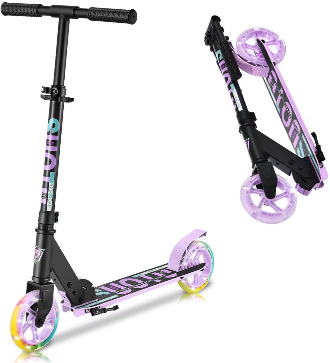 Suotu Kinderstep - 145mm Lichtgevende Wielen - Step - Speelgoed Jongens/Meisjes - Max stuurhoogte: 85 cm - Aluminium - Zwart/Paars Step kopen online