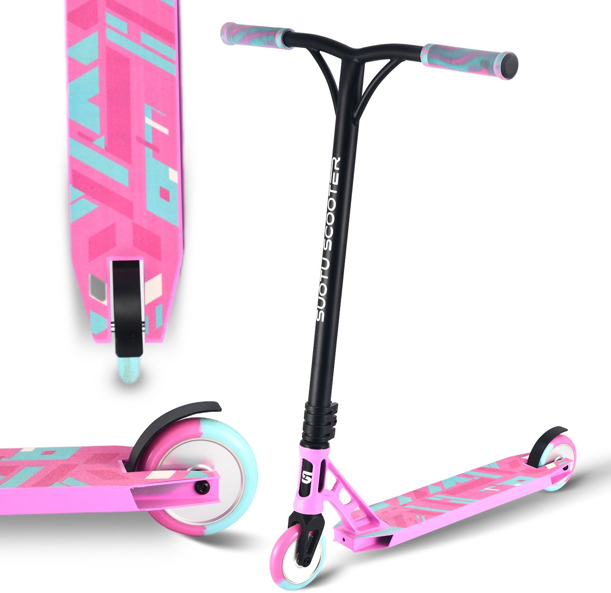 Suotu Stuntstep Professioneel - Step - 110mm - Speelgoed Jongens/Meisjes - Kinderstep - ABEC-9 - 100KG - Aluminium - Blauw/Roze Step kopen online