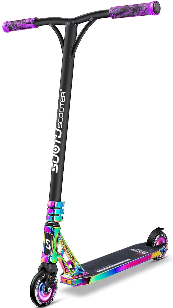 Suotu Stuntstep Professioneel - Step - 110mm - Speelgoed Jongens/Meisjes - Kinderstep - ABEC-9 - 100KG - Aluminium - Zwart/NEO Step kopen online
