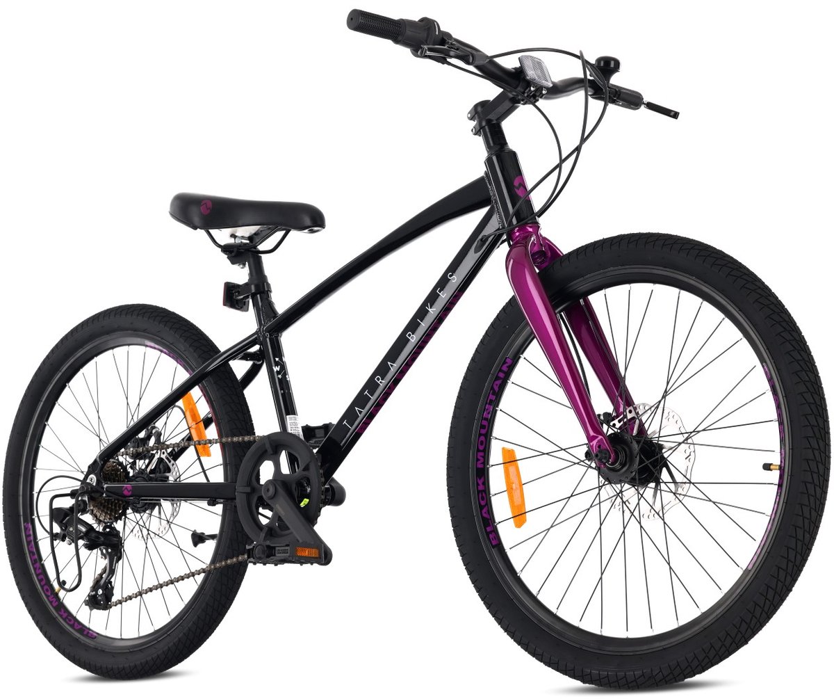 Tatra Bikes Kinderfiets 24 inch, Fiets voor Kinderen van 8 tot 12 jaar met aluminium frame, 7 derailleurversnellingen, schijfremmen, bel, voetsteun, reflectoren (Zwart Paars) Kinderfiets kopen online