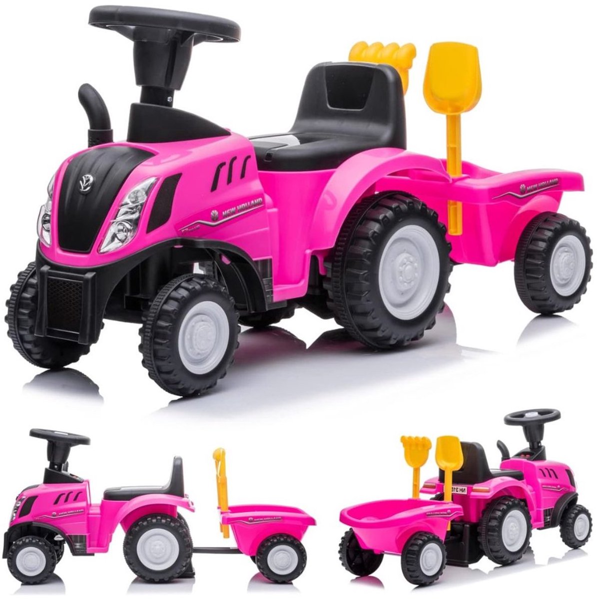 Thuys – Looptractor – Loopauto – Loop Tractor – Met Aanhangwagen En Hoorn – 56 x 29 x 43cm – Roze Loopauto kopen online