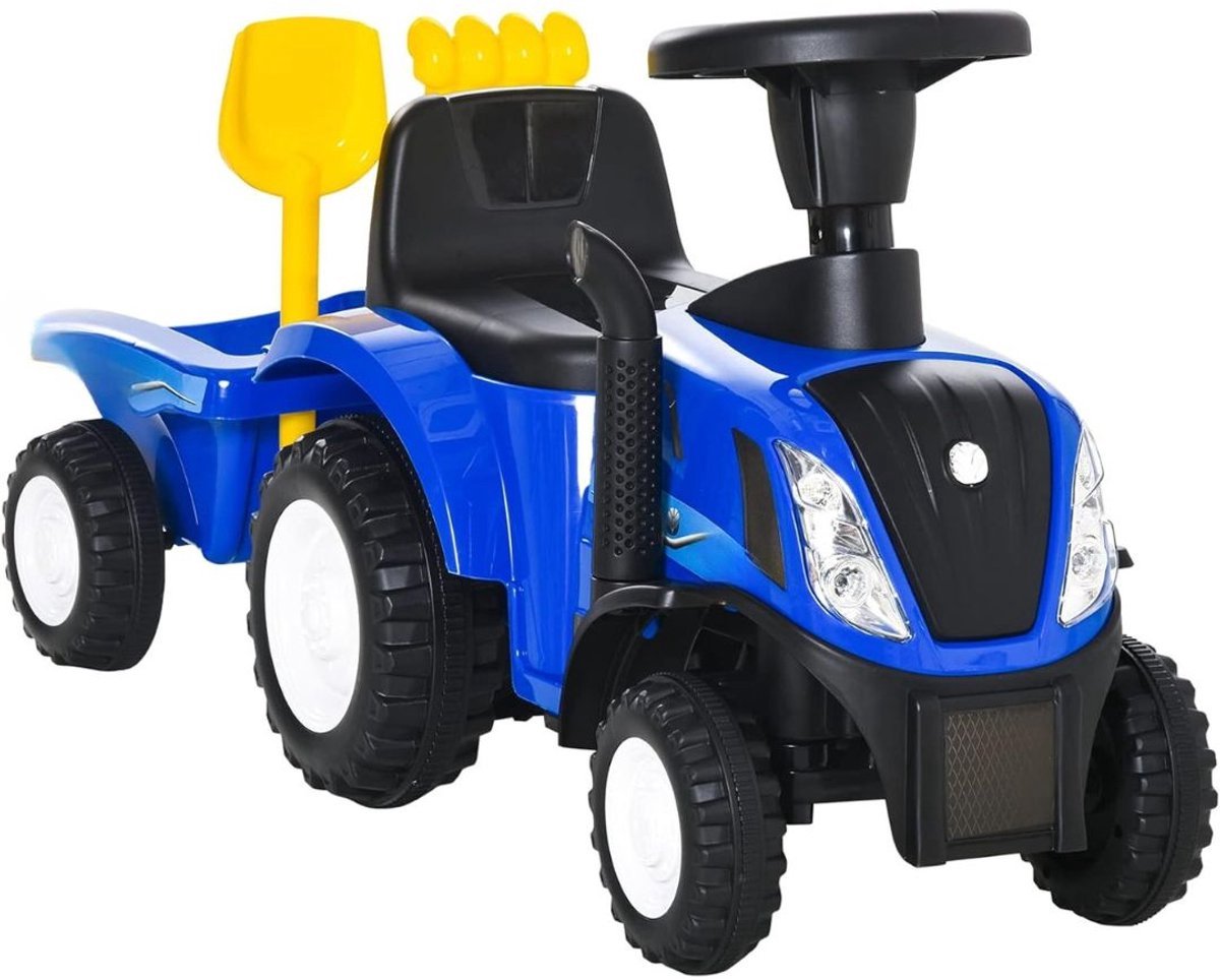 Thuys - Looptractor - Loopauto - Loop Tractor - met Aanhangwagen en Hoorn - 91x29x44cm - Blauw Loopauto kopen online