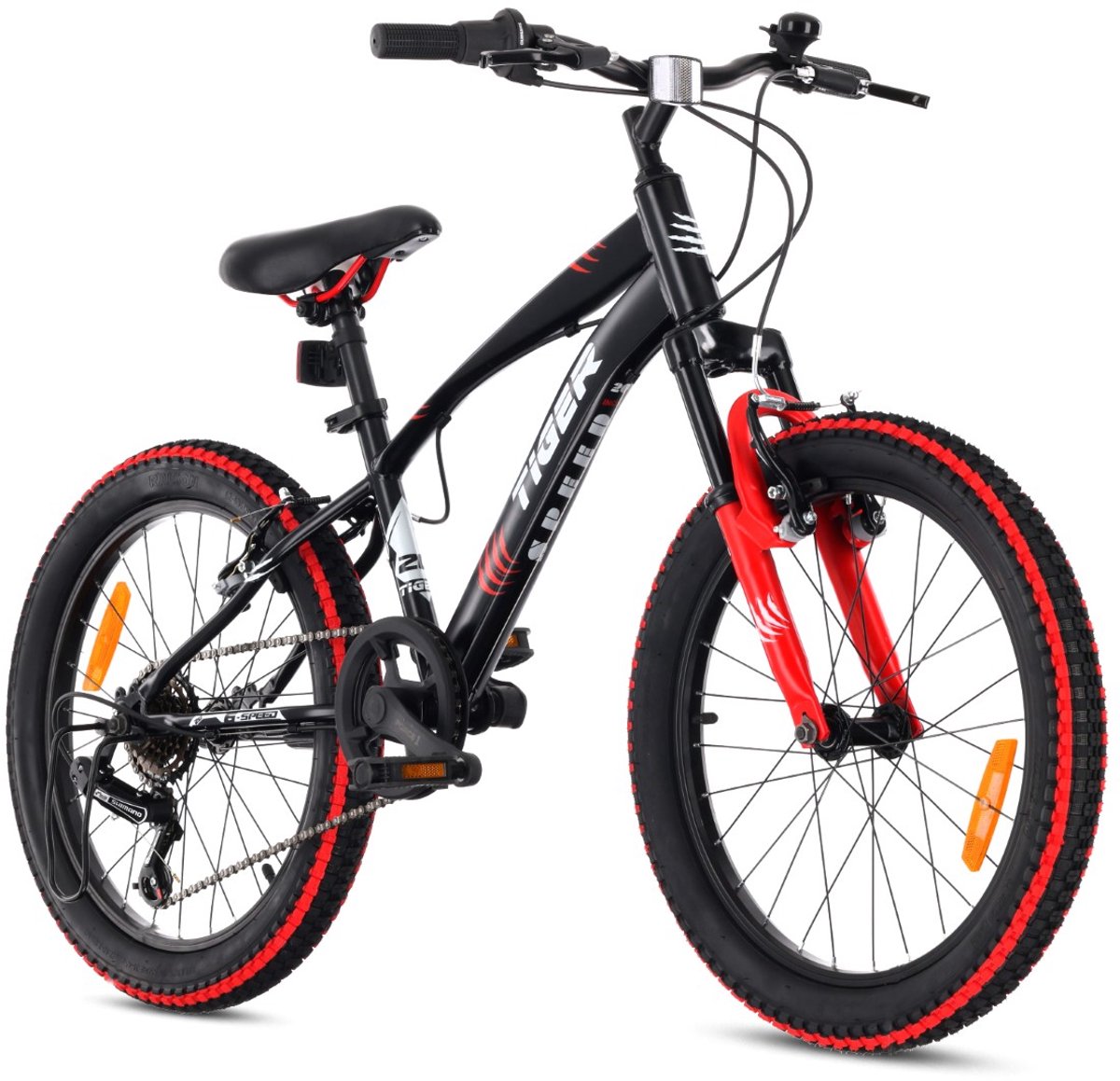 tiger bike kinderfiets voor jongens 20 inch wielmaat te kiezen uit 6 versnellingen shimano van 6 tot 10 jaar in hoogte verstelbaar rood zwart