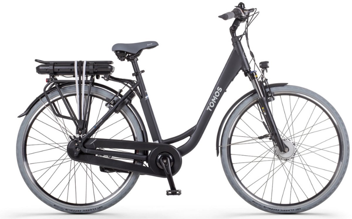 tomos eb 06 elektrische fiets e bike rijklaar geleverd lage instap framemaat 55 uitneembare accu 28 inch 250w ananda motor 90 km actieradius black matt