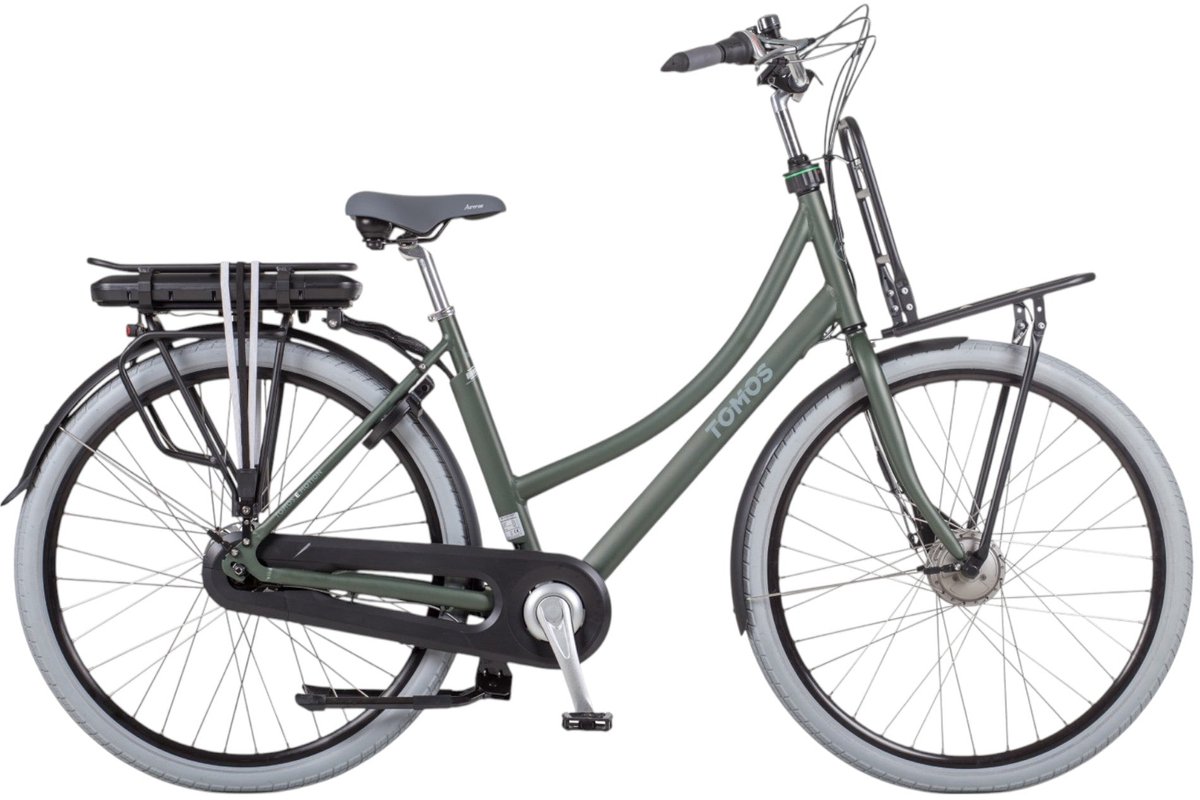 tomos eb 09 elektrische fiets mat khaki 28 inch 50 cm accu 522wh 250w ananda voorwielmotor shimano nexus 7 versnellingen rollerbrakes