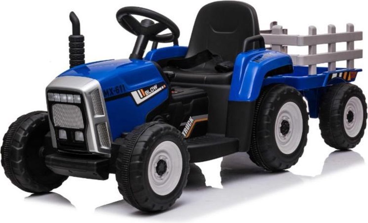 Tractor elektrisch 12V blauw + trailer, elektrische kinder tractor 12V, Elektrische Tractor voor kinderen 12V + aanhanger Accuvoertuig kopen online