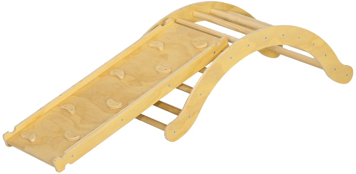 TRUUSK 4-in-1 Klimrek Set - Met Glijbaan en Klimdriehoek - Houten Klimspeelgoed - Voor Kinderen 1,5-4 jaar - Binnen - Natuurhout Speelgoedgrasmaaier kopen online
