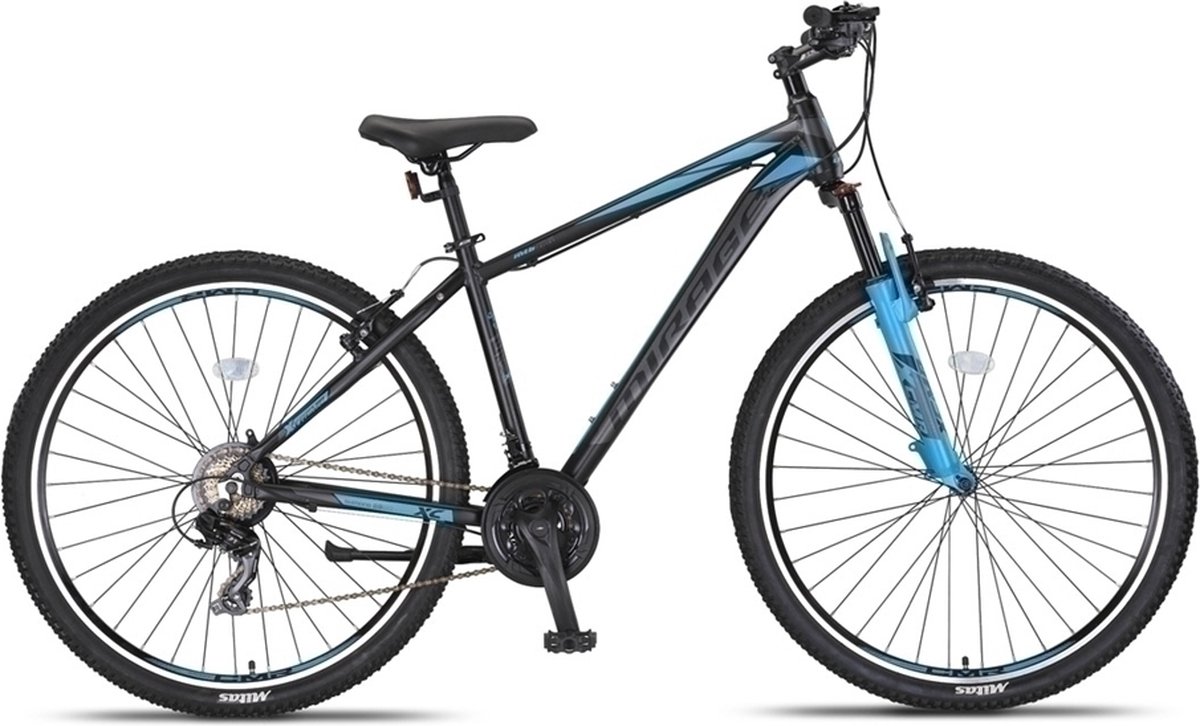 umit mirage mountainbike 29 inch 46cm v brakes 21v zwart blauw