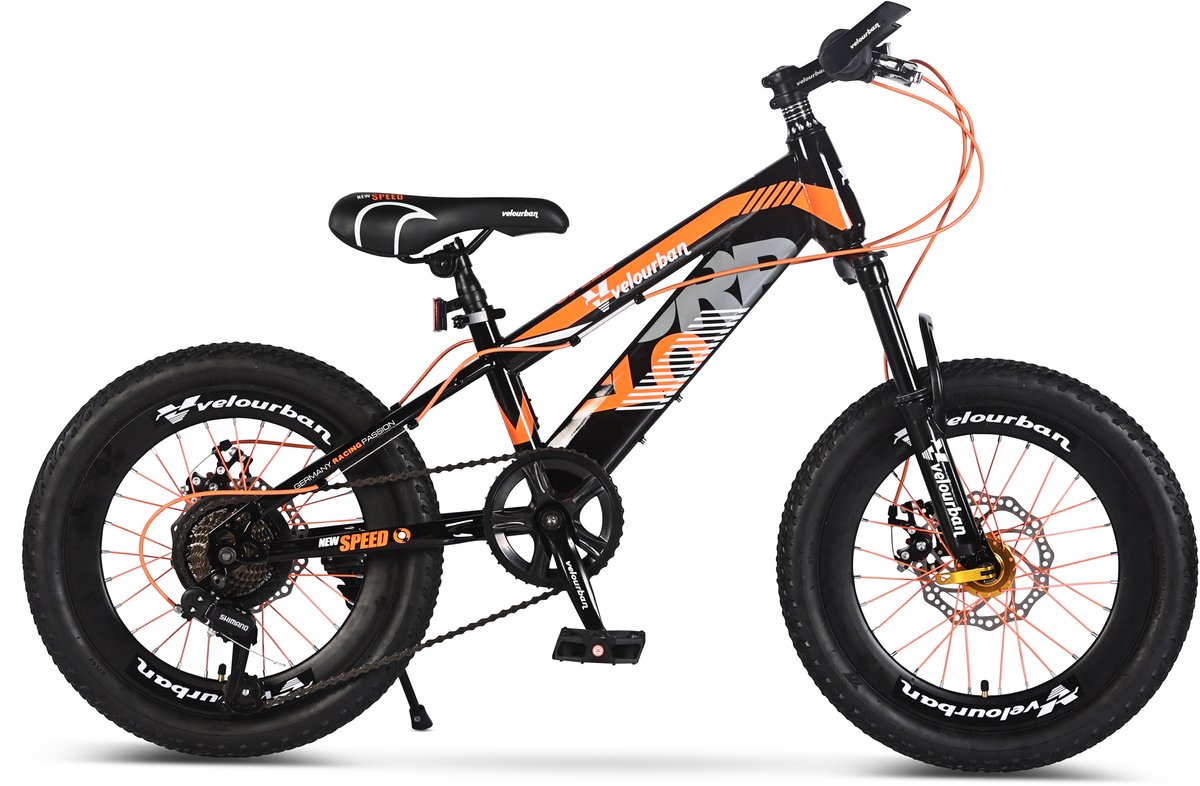 Velo Urban 18 Inch Kinder Mountainbike – 7-speed Shimano – Schijfremmen – Oranje & Zwart Kinderfiets kopen online