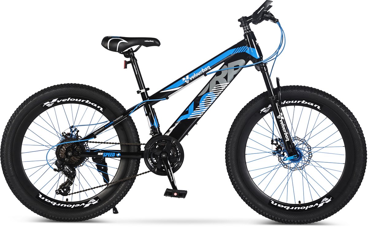 velo urban 24 inch kinder mountainbike 21 speed shimano schijfremmen blauw zwart